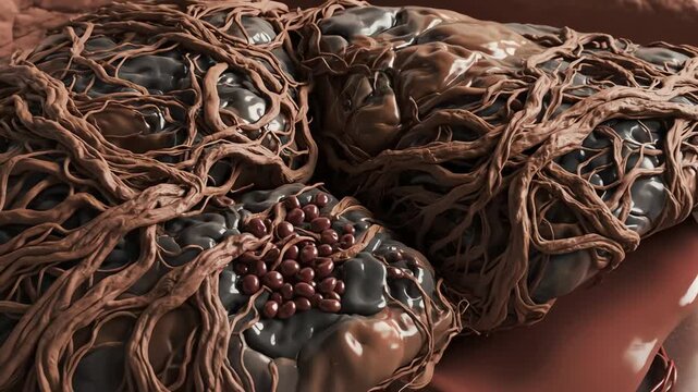 Liver necrosis, into hepatic lobules darkening in waves, detox enzymes overload and rupture
