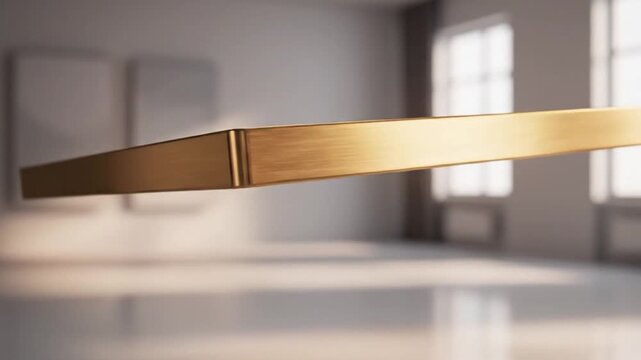 Elegant Metallic Beam Design A Luxurious Golden Structure Suspended in a Light-Filled Interior, Showcasing Sophisticated Architectural Elements