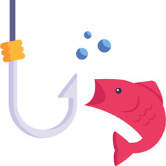 Red Fish Leaping Towards a Fishing Hook with Bubbles in a Clear Background With No Watermarks or Defects