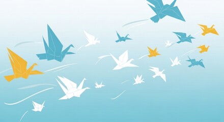 Origami Birds Flying in a Blue Sky.