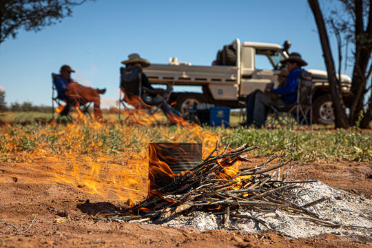 Boiling a billy on a campfire during lunch camp