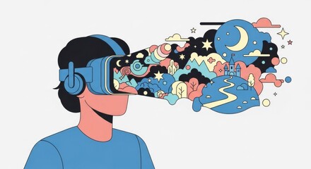 Person wearing VR headset experiencing immersive virtual reality world.