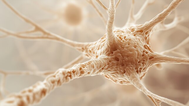 Top-view biological neuron structure with extended dendritic branches on a clean background. Scientific visualization concept for biology, medicine and research
