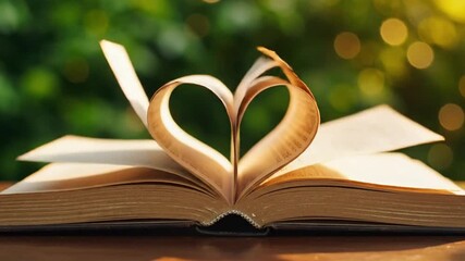 Fall in love with learning as book pages form a heart shape against a bokeh background evoking passion for knowledge - Powered by Adobe