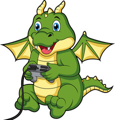 Cute dragon playing video game