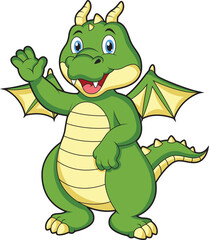 Cute green dragon waving