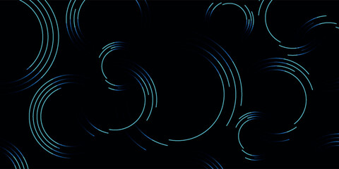 Fototapeta premium Abstract digital art featuring glowing cyan swirls and curved lines creating a sense of motion on a black background.