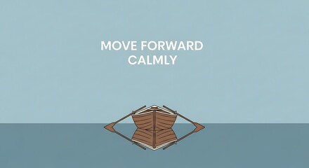 Minimalist Illustration of a Rowboat on Calm Water with an Inspiring Message.