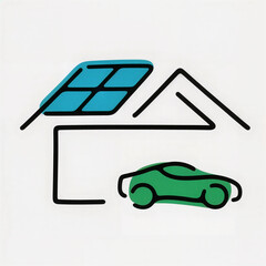 Solar-powered electric vehicle charging station sustainable home infographic modern design aerial view eco-friendly concept
