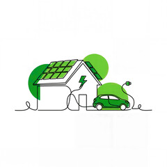 Electric vehicle charging at home with solar power modern environment digital illustration