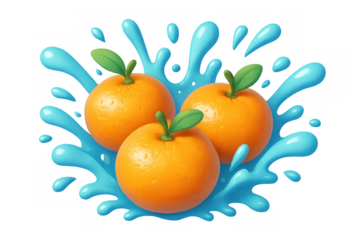 Ripe oranges splashing into fresh water, a vibrant citrus fruit beverage or juice concept with transparent background