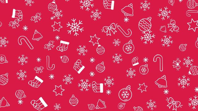 Christmas Line Art Background Animation with Minimal White Holiday Icons and Looping Outline Motion on Red Festive Backdrop
