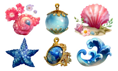 Whimsical Summer Dream Trinkets in Watercolor Style with Fantasy Elements