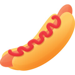 Hot dog with ketchup in a golden bun on a transparent background close up view isolated food illustration