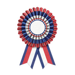 Tricolor rosette award ribbon with blank center and streamers