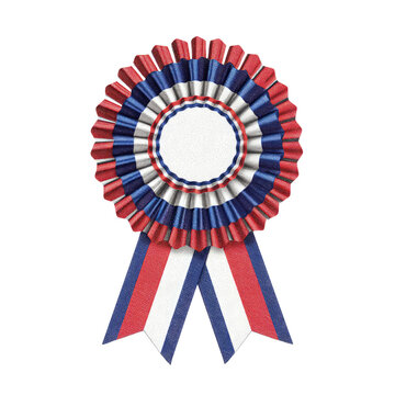 Tricolor rosette award ribbon with blank center and streamers