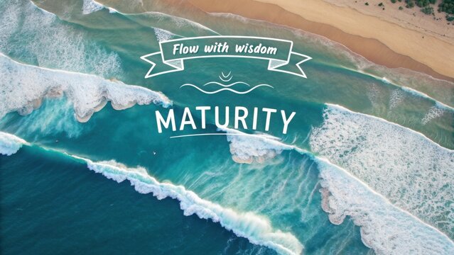Awe-inspiring Ocean Waves with Typography on Shoreline Capturing Maturity and Wisdom in Nature's Beauty - Powered by Adobe