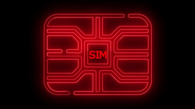 Red sim card neon light loop animation