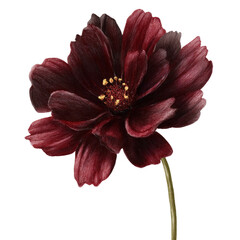 Dark red flower with yellow center on a black background