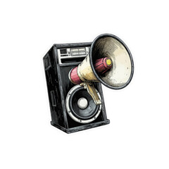 Illustration of a vintage speaker with a megaphone attached