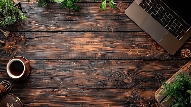 Flat lay of a modern workspace with laptop, tablet, and coffee for creativity and productivity