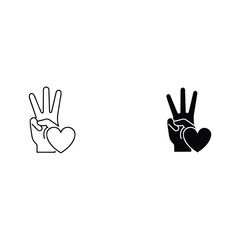 Hand gesture showing number three with heart symbol icon set
