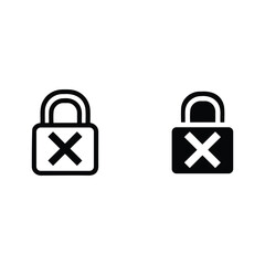 Two padlock icons with an x mark, one outline and one filled