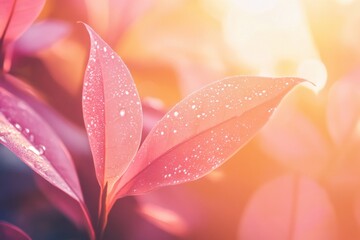 Fototapeta premium Morning dew on vibrant leaves nature garden macro photography soft light close-up botanical beauty