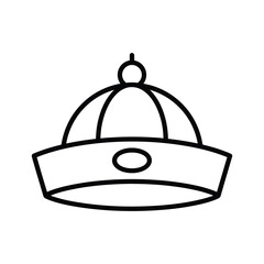 Black and white line icon of a traditional chinese official hat isolated on