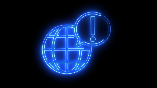 Global warning sign neon glow animation