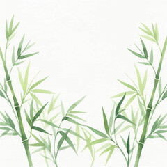 Fototapeta premium Watercolor Green Bamboo Frame on Clean White Background