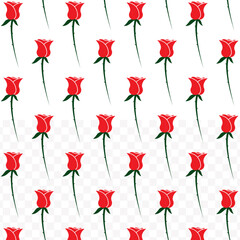 Minimalist Flat Red Rose Floral Pattern on White Background Art
