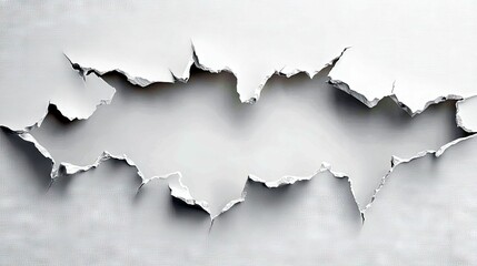Obraz premium A close-up view of torn white paper revealing a light gray background, with jagged edges and shadows.