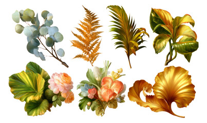 Vibrant Decorative Leaves and Botanical Illustrations for Luxurious Design Projects
