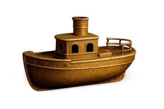 Golden vintage metal tugboat board game token creating financial strategy and success concept