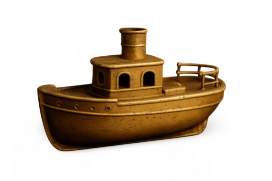 Golden vintage metal tugboat board game token creating financial strategy and success concept