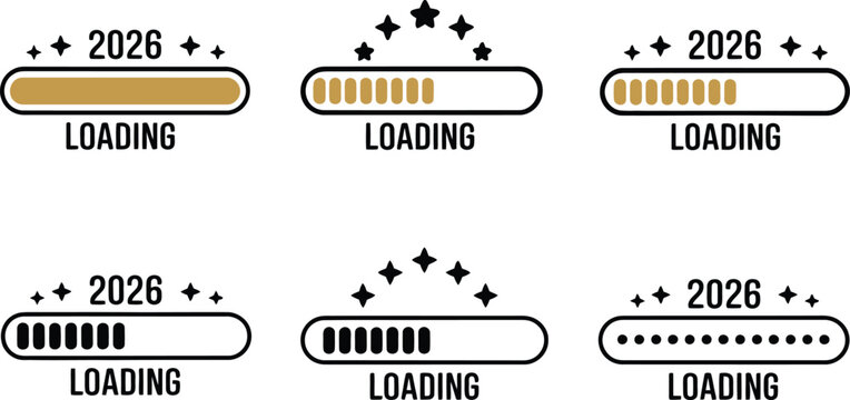 Loading 2026: Progress Bars with Stars and Year Indicators