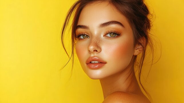 Woman,  studio portrait,  healthy glow,  beauty,  yellow background