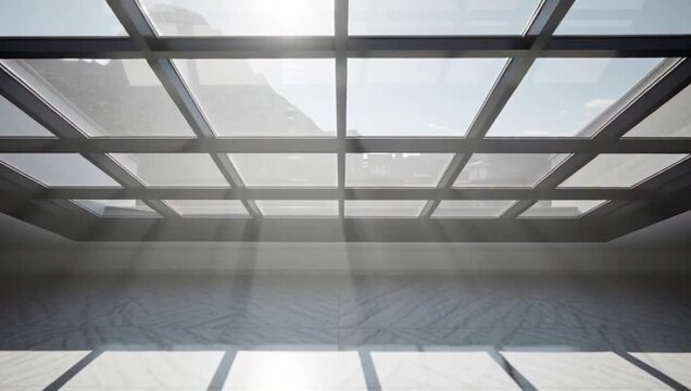 Glass ceiling skylight is a simple clean grid design with bright natural illumination