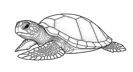 Detailed black and white illustration of a turtle