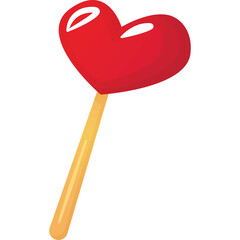 Red Heart Shaped Lollipop On A Wooden Stick Isolated On A White Background Studio Shot Sweet Candy Treat