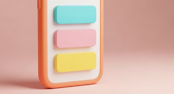 Closeup of a smartphone screen displaying three colorful rounded buttons