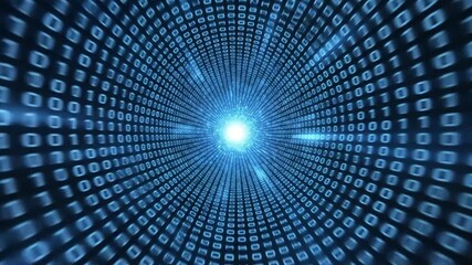 Dynamic digital tunnel with binary code streaming toward bright light, futuristic technology and innovation concept - Powered by Adobe