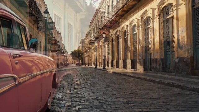 Experience the allure of Havana Cuba with a vintage car journey through charming cobblestone streets and vibrant architecture