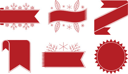 Collection of Red Festive Banners and Labels with Winter Motifs