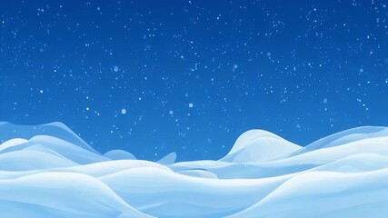 Minimalist winter scene with white snow dunes against a blue sky with falling snow particles - Powered by Adobe