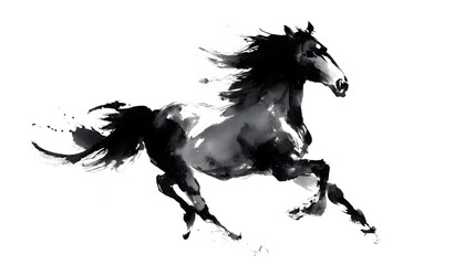 Dynamic Gallop Expressive Black and White Horse in Motion