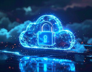 Secure Cloud Data Protection and Cyber Security Concept with Glowing Padlock Icon