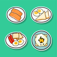 Assorted Breakfast Plate Stickers Egg Toast Sausage and Salmon