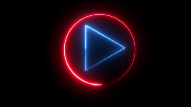 Neon glowing triangle play button animation